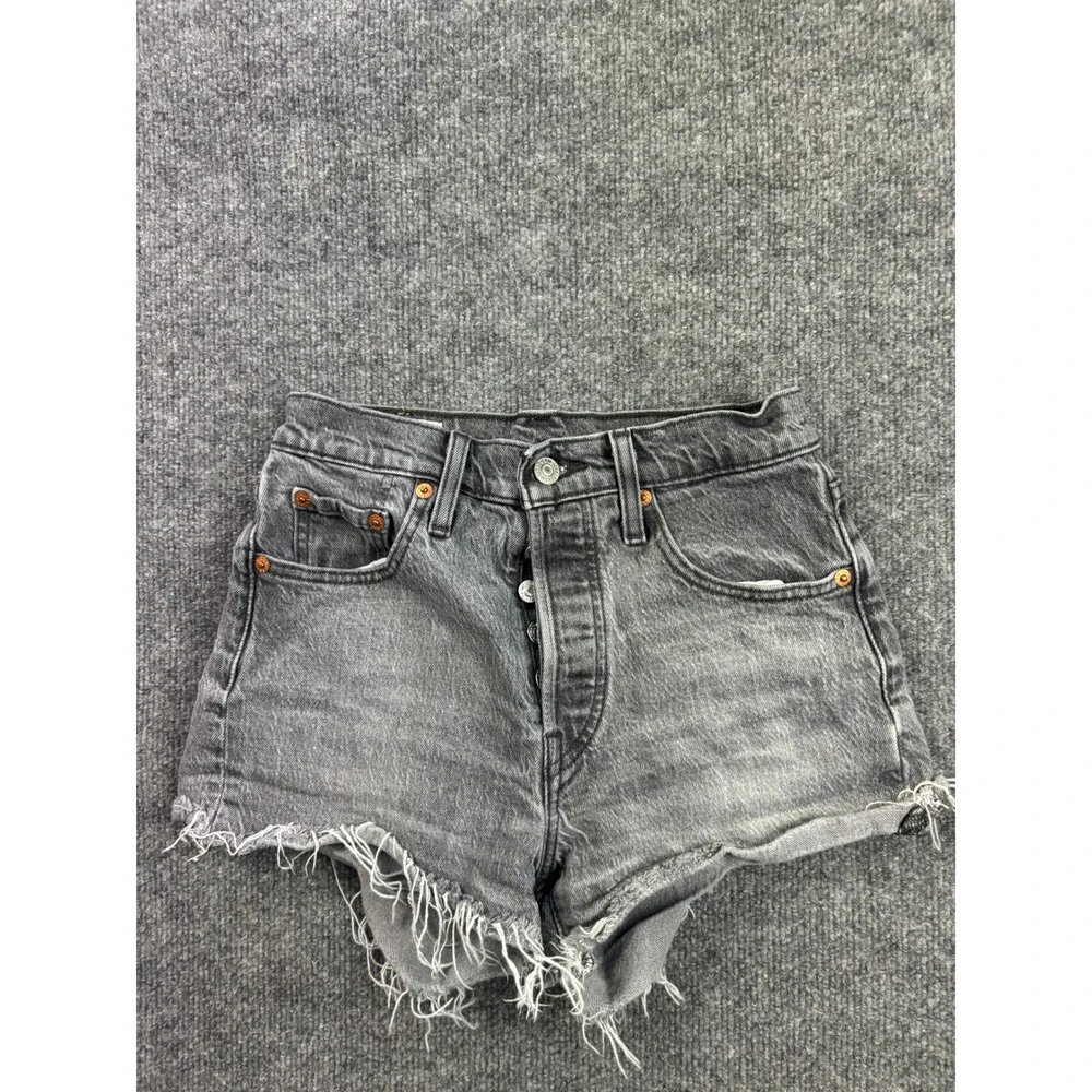 Levi's Premium 501 Shorts Womens W25 Black High Rise Button Fly Cut Off Denim